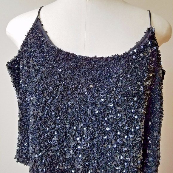 BADGLEY MISCHKA woman's black Sequined sleeveless camisole chiffon lining - Picture 4 of 10